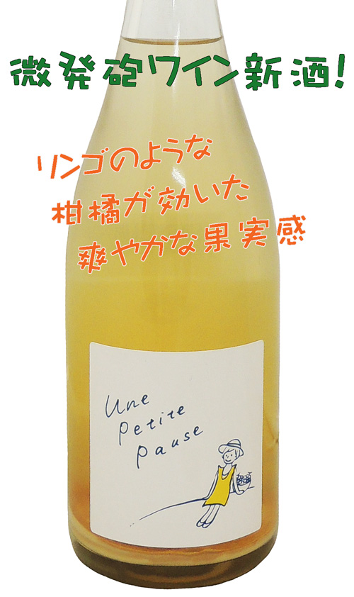 福山わいん工房 une petite pause(ひとやすみ) 酸化防止剤無添加 ペティアン(田舎風微発砲ワイン) ヨーロッパ品種ブレンド 2017新酒