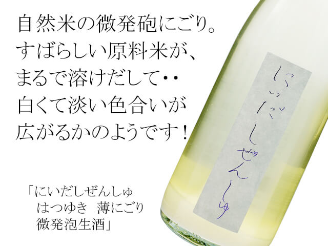 にいだしぜんしゅ　はつゆき　薄にごり　微発泡生酒（テキスト付）